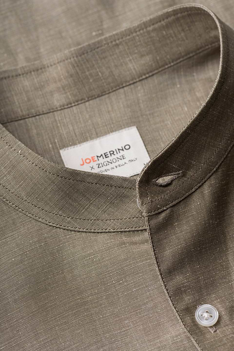 Wool Linen Shirt Mandarin Collar Desert Clay - Base Image