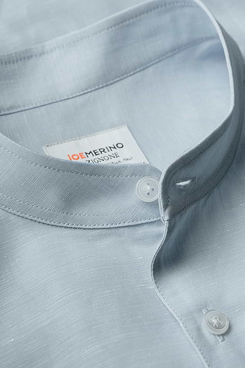 Wool Linen Shirt Mandarin Collar Foggy Blue - Base Image
