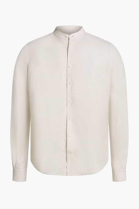 Wool Linen Shirt Mandarin Collar Light Beige - Base Image