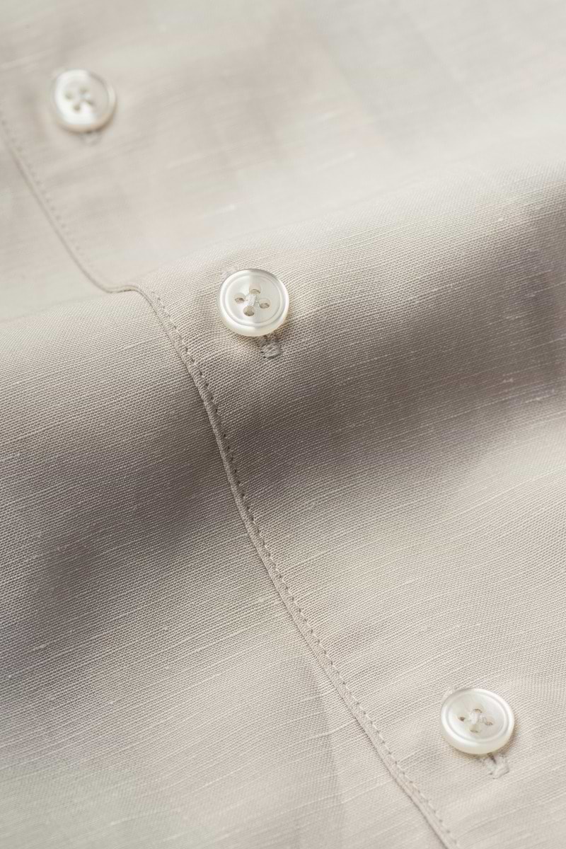Wool Linen Shirt Mandarin Collar Light Beige - Hover
