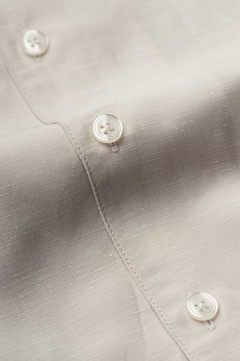 Wool Linen Shirt Mandarin Collar Light Beige - Base Image
