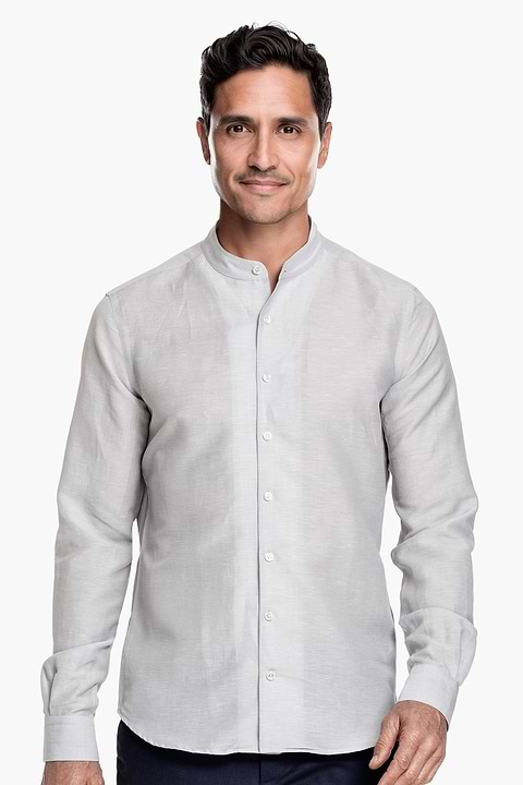 Wool Linen Shirt Mandarin Collar Light Iron - Base Image