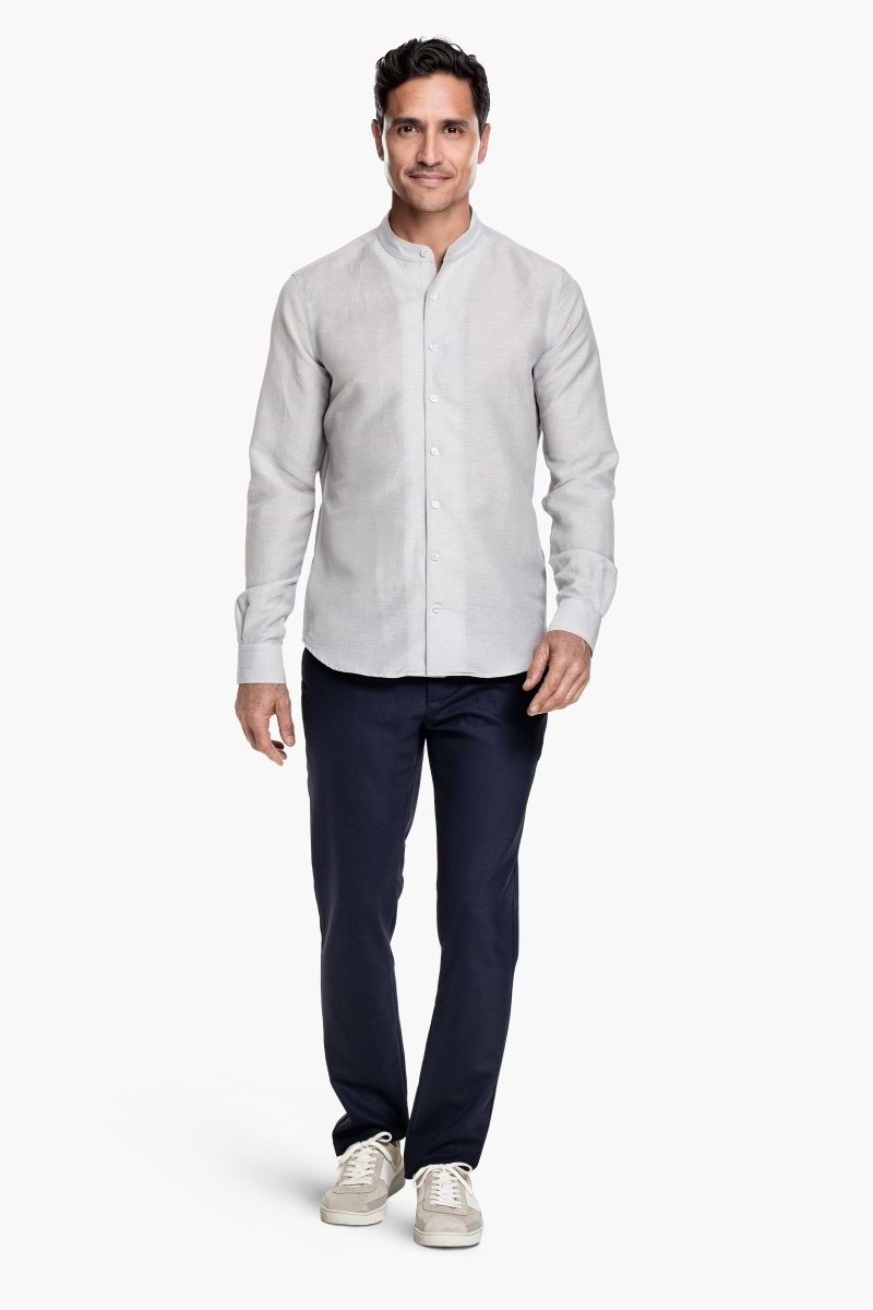 Wool Linen Shirt Mandarin Collar Light Iron