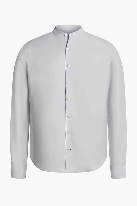 Wool Linen Shirt Mandarin Collar Light Iron - Base Image