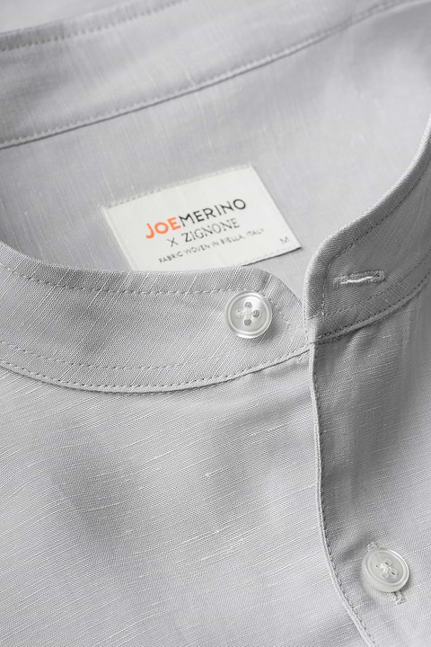 Wool Linen Shirt Mandarin Collar Light Iron - Base Image