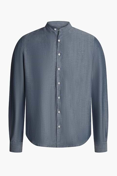 Wool Linen Shirt Mandarin Collar Raw Denim - Base Image