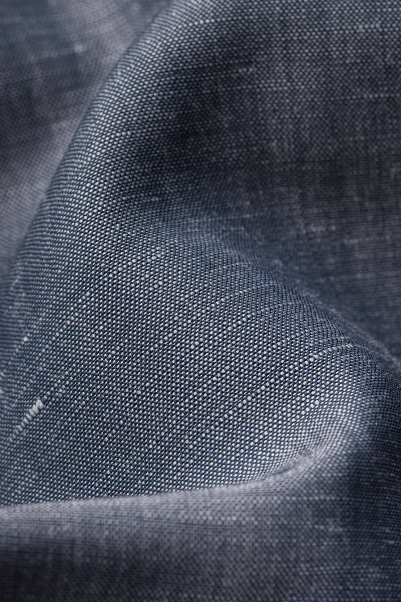 Wool Linen Shirt Mandarin Collar Raw Denim - Hover