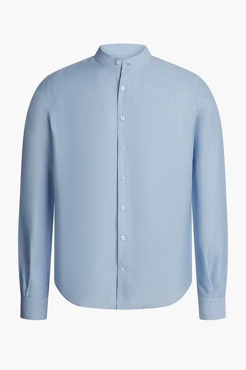 Wool Linen Shirt Mandarin Collar Sky Blue - Base Image