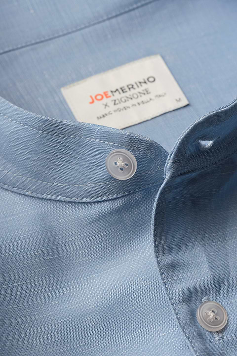 Wool Linen Shirt Mandarin Collar Sky Blue - Base Image