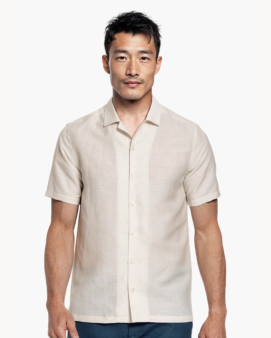 Short Sleeve Linen Shirt Light Beige