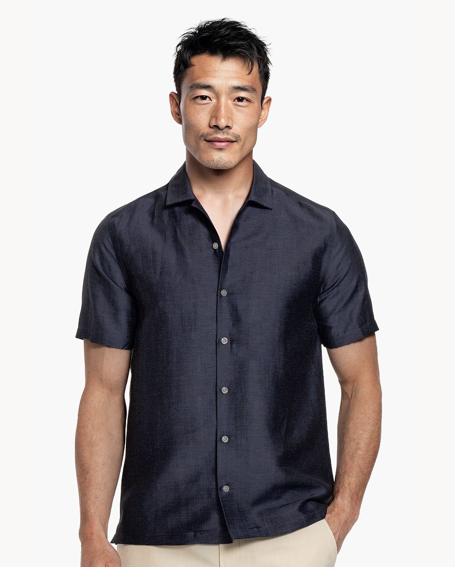 Short Sleeve Linen Shirt Midnight Blue