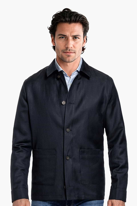Wool Linen Overshirt Deep Navy - Base Image