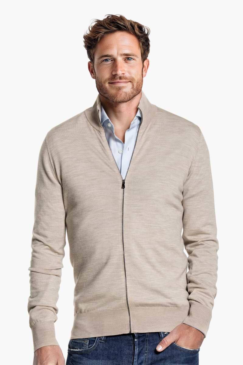 Riva Cardigan Zip Limestone Beige