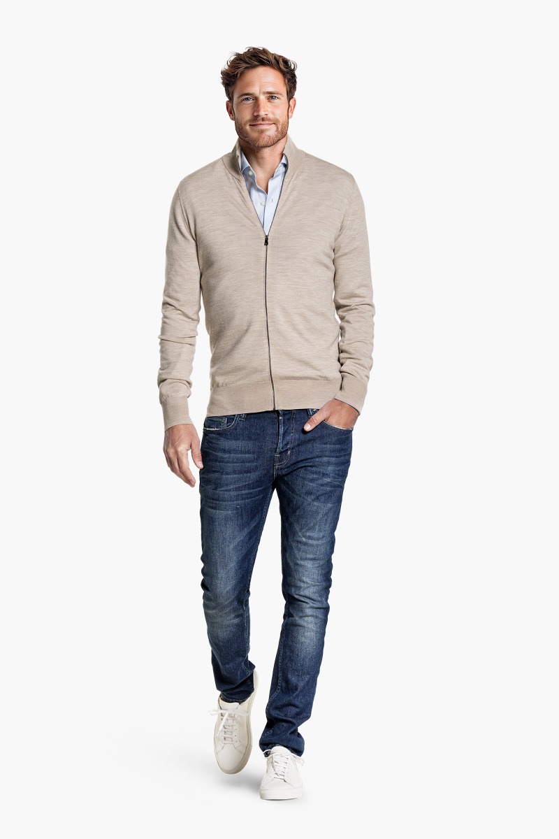Riva Cardigan Zip Limestone Beige