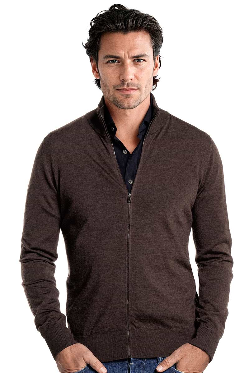 Joe Riva Cardigan Zip Pure Chocolate