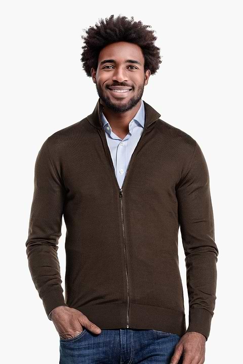 Riva Cardigan Zip Very Dark Brown - Base Image