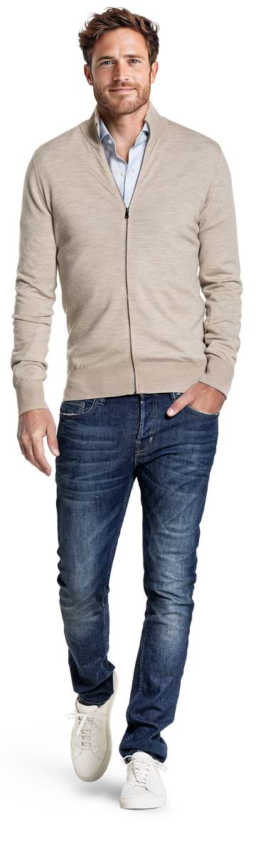 Riva Cardigan Zip Limestone Beige