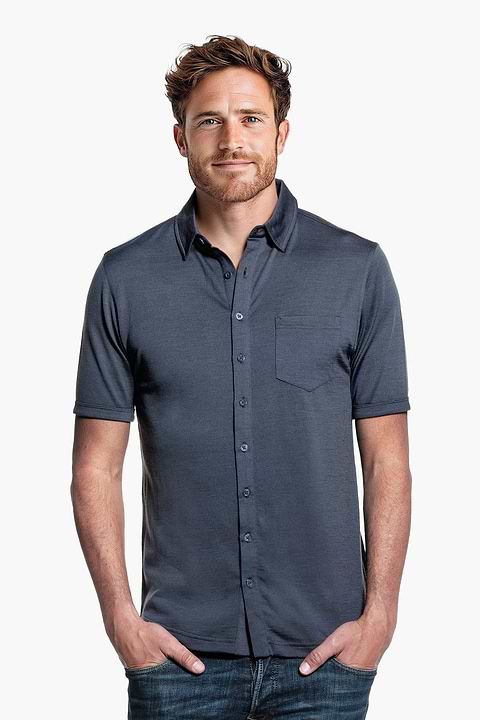 Joe Shirt Button Up Short Sleeve Dark Steel - Base Image