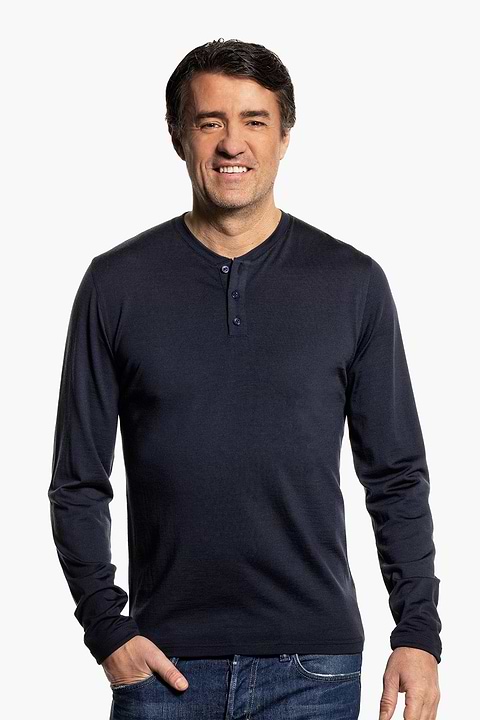 Shirt Henley Long Sleeve Blue Grey - Base Image