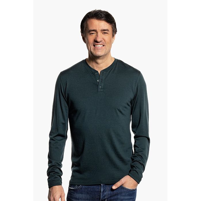 Shirt Henley Long Sleeve Dark Green