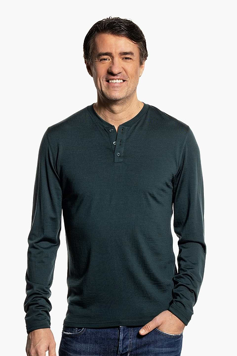 Shirt Henley Long Sleeve Dark Green - Base Image