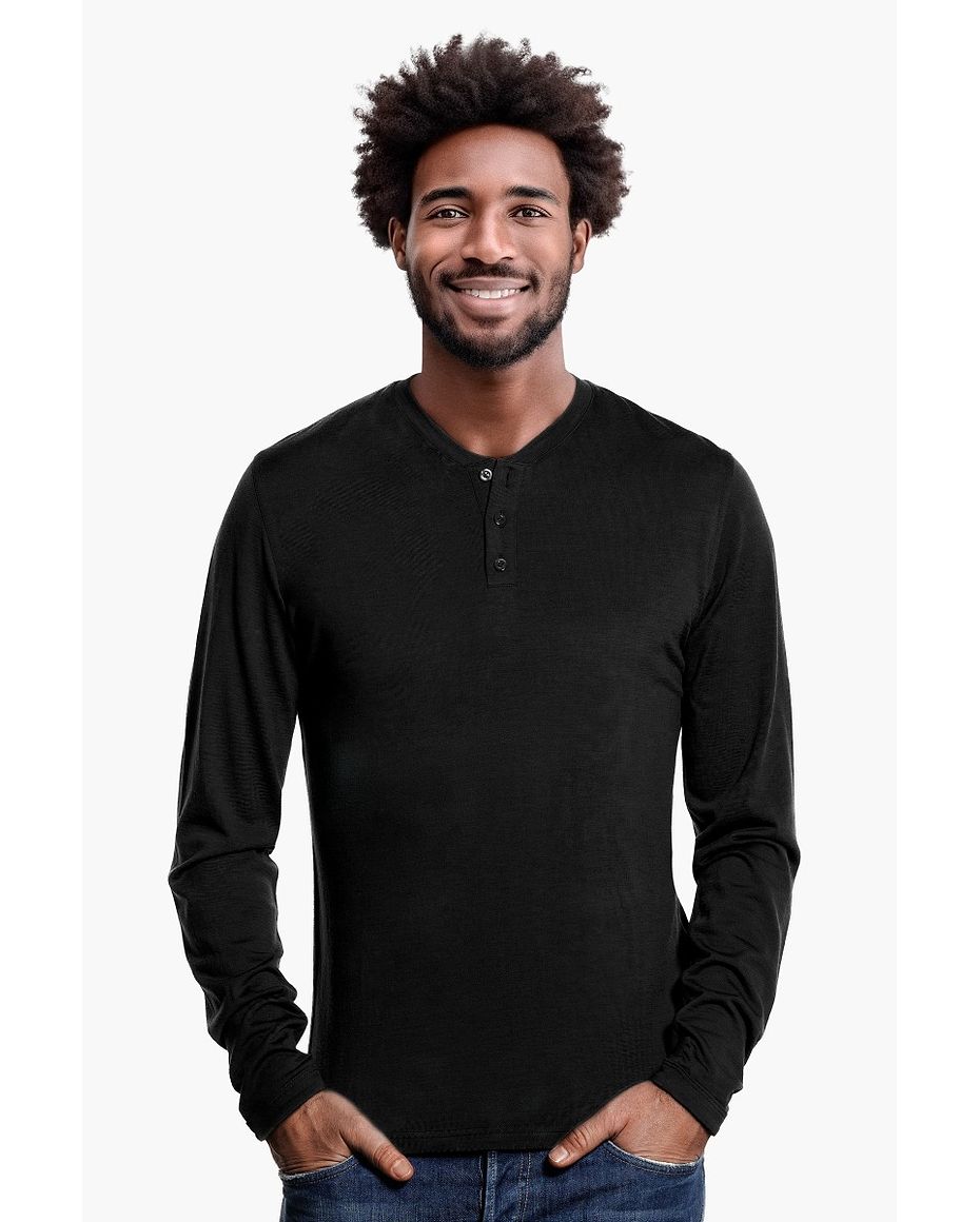 Shirt Henley Long Sleeve Deep Black