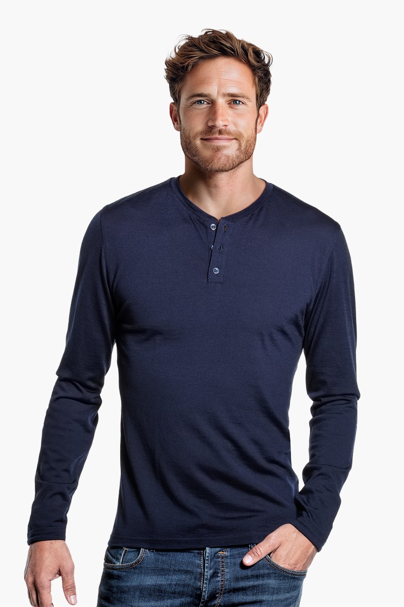 Shirt Henley Long Sleeve Navy Blue