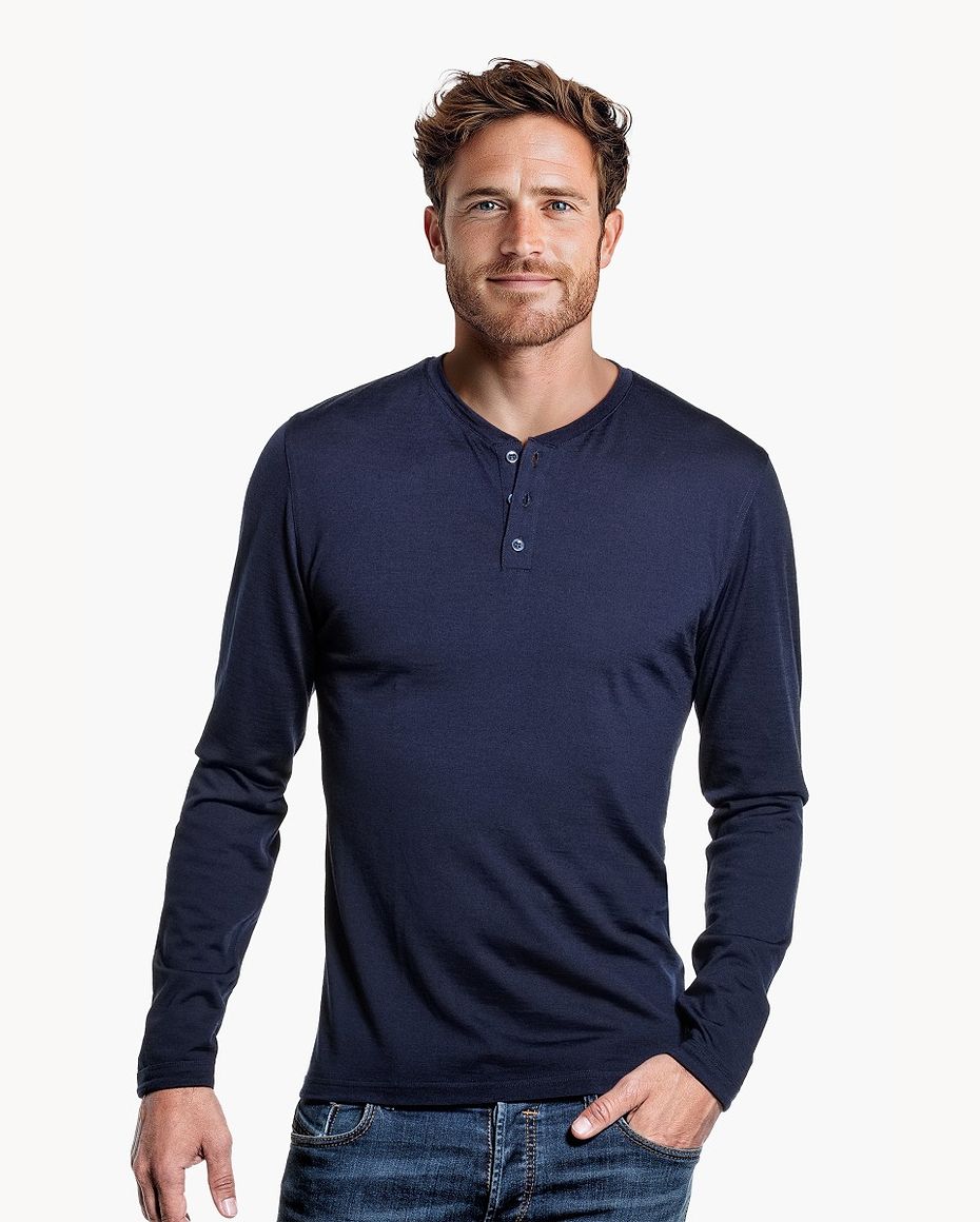 Shirt Henley Long Sleeve Navy Blue