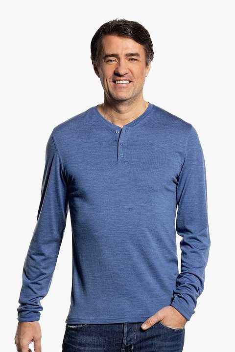 Shirt Henley Long Sleeve Yacht Blue - Base Image