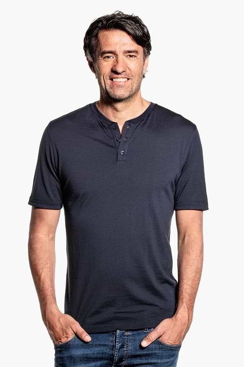 Shirt Henley Short Sleeve Blue Grey - Base Image