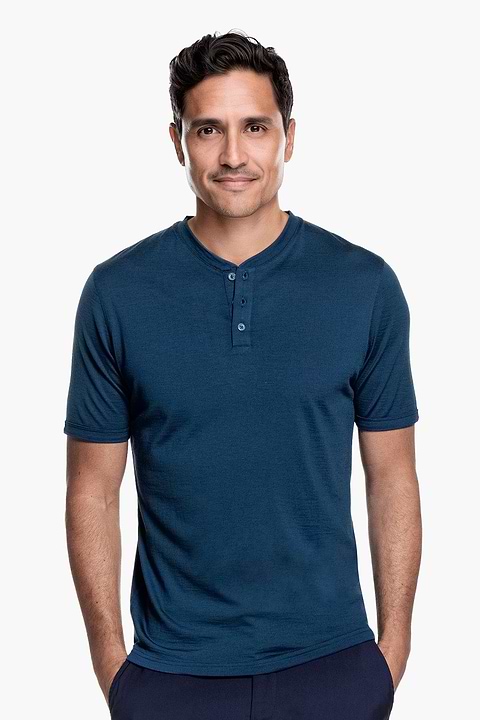 Shirt Henley Short Sleeve Bright Blue - Base Image