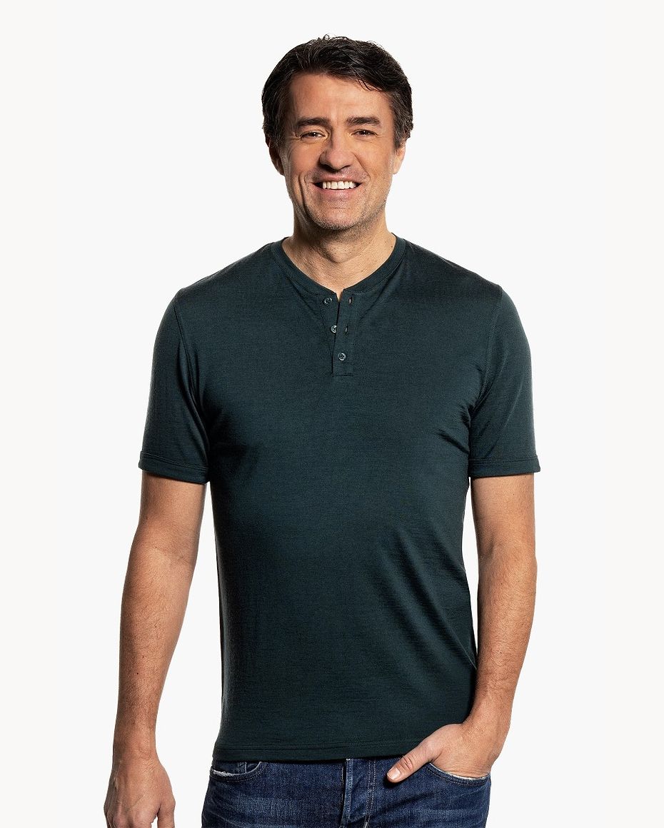 Shirt Henley Short Sleeve Dark Green