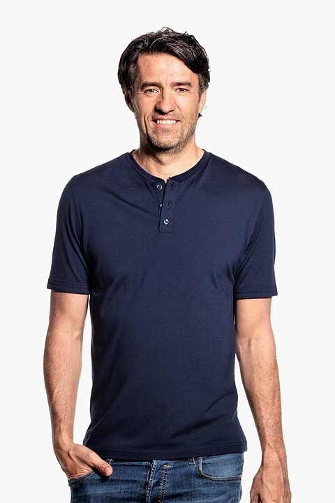 Shirt Henley Short Sleeve Navy Blue - Base Image