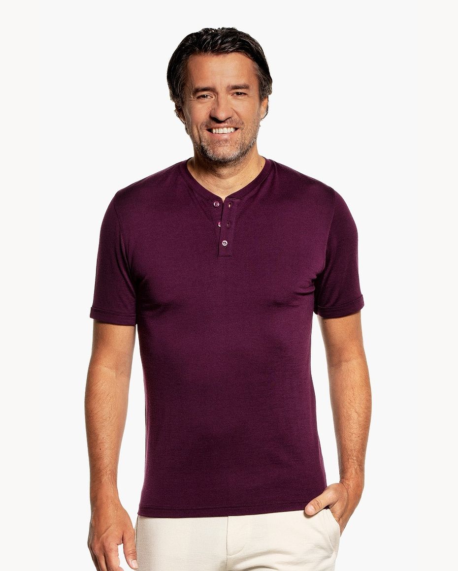 Shirt Henley Short Sleeve Red Cabbage