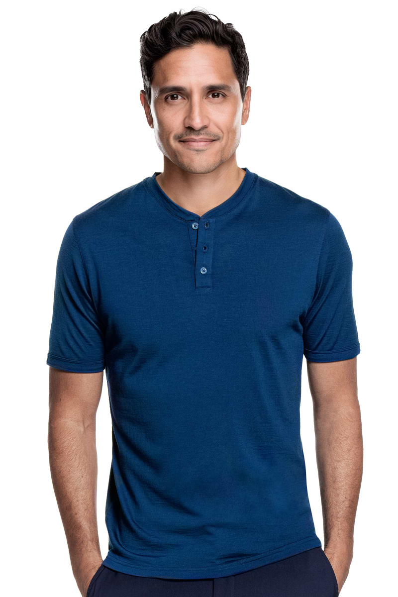 Shirt Henley Short Sleeve Bright Blue