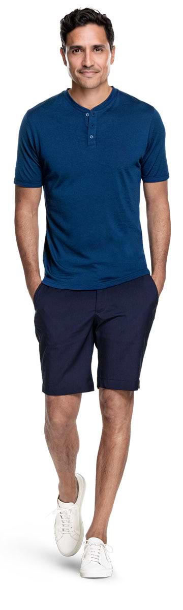 Shirt Henley Short Sleeve Bright Blue