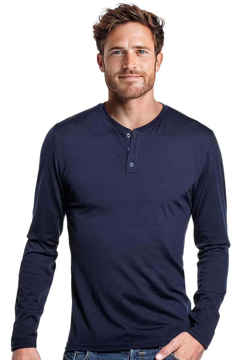 Shirt Henley Long Sleeve Navy Blue