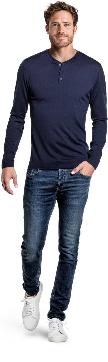 Shirt Henley Long Sleeve Navy Blue