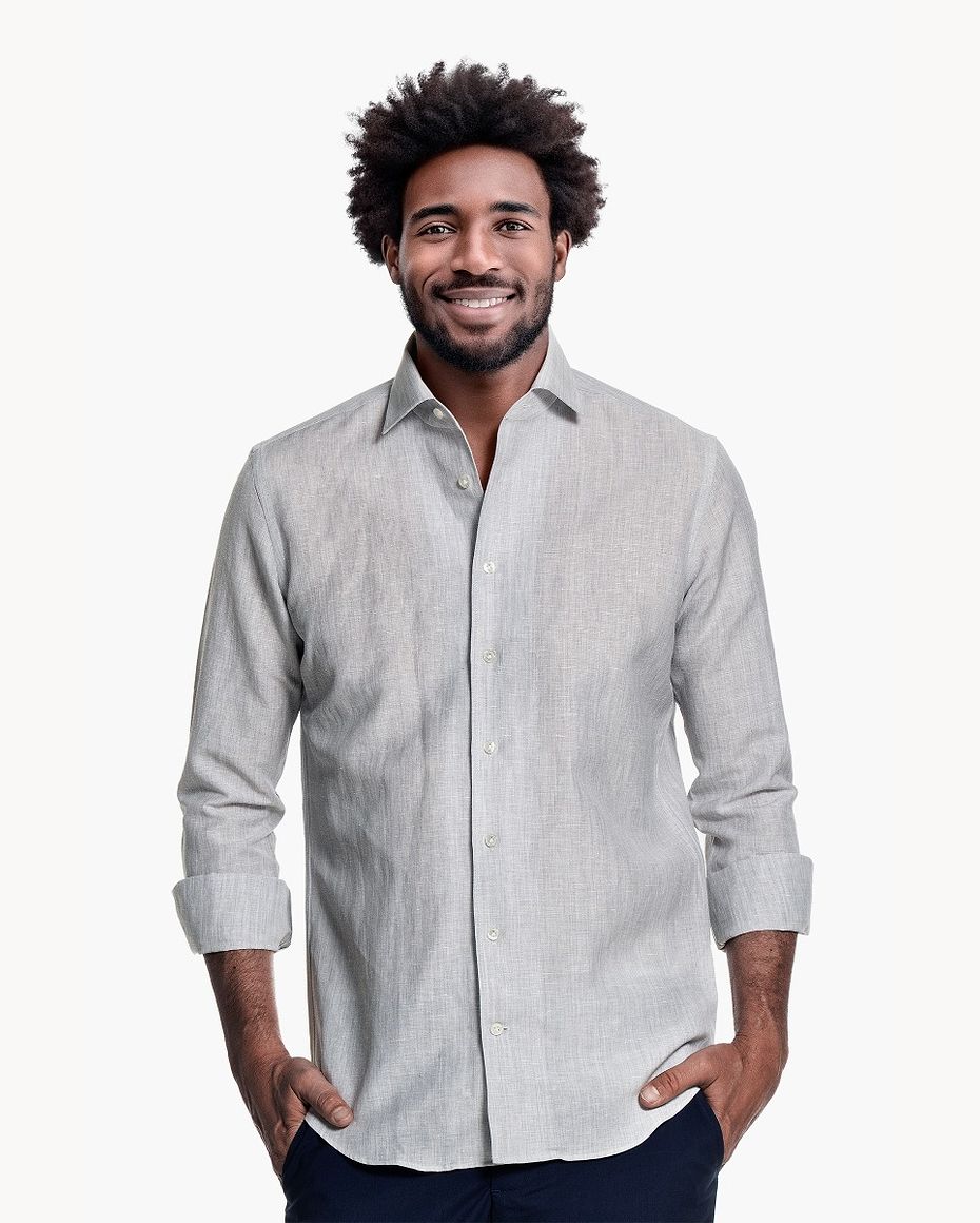 slim fit dress slacks Men's Performance Grey/White Gingham Long Sleeve Dress Shirt: Stretch & Non-Iron main image 1