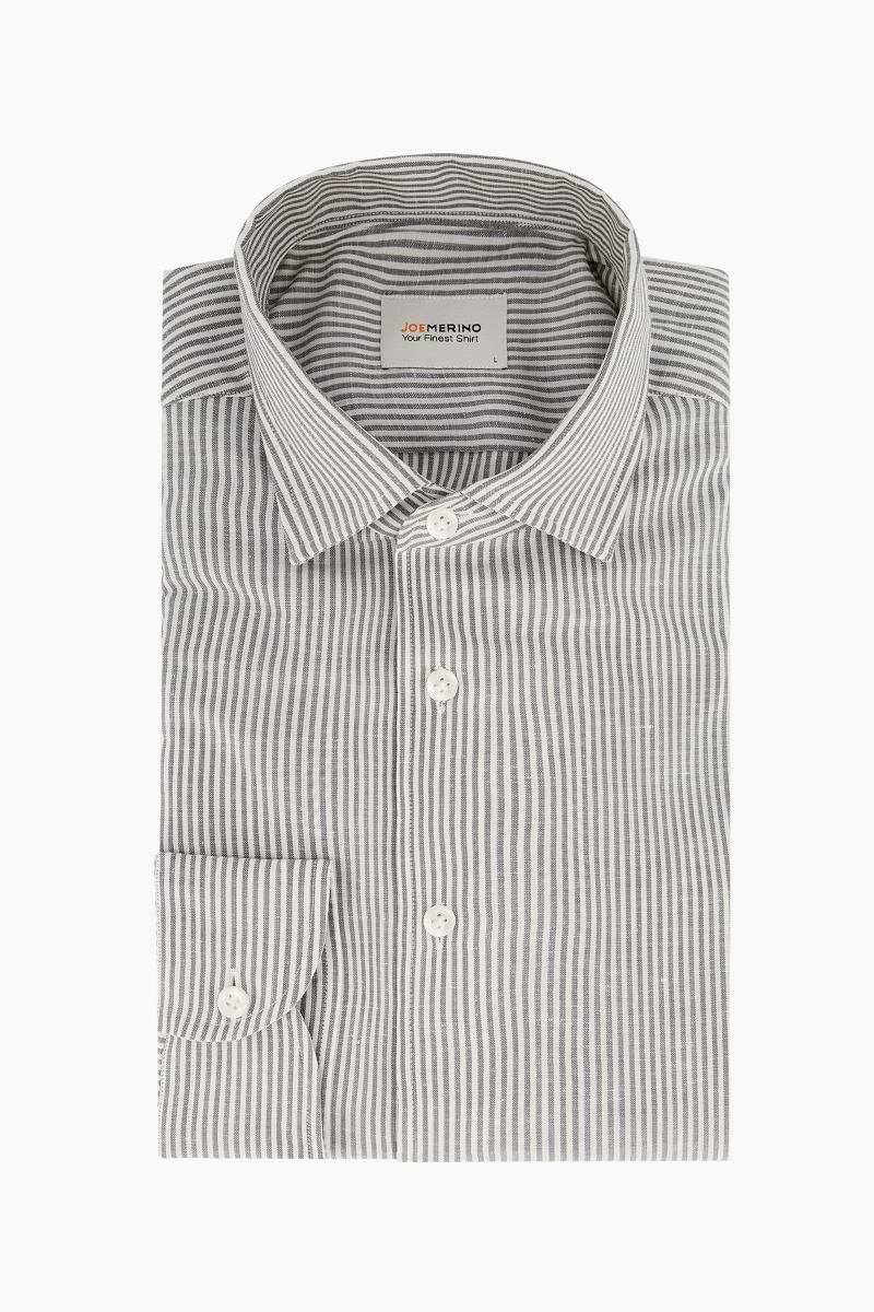 Wool Linen Shirt Stripes Grey Wool Linen Shirt Stripes Grey