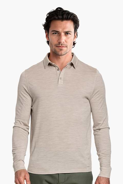 Shirt Polo Long Sleeve Limestone Beige - Base Image