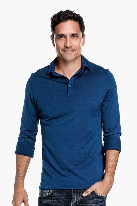Shirt Polo Long Sleeve Bright Blue - Base Image