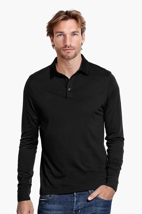 Shirt Polo Long Sleeve Deep Black - Base Image