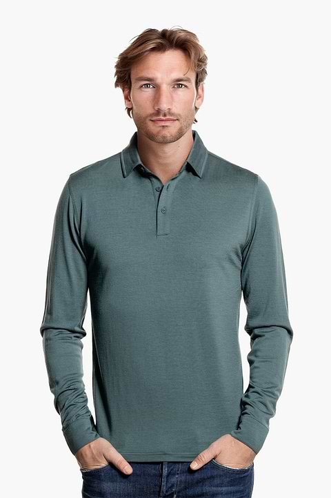 Shirt Polo Long Sleeve Green Sage - Base Image