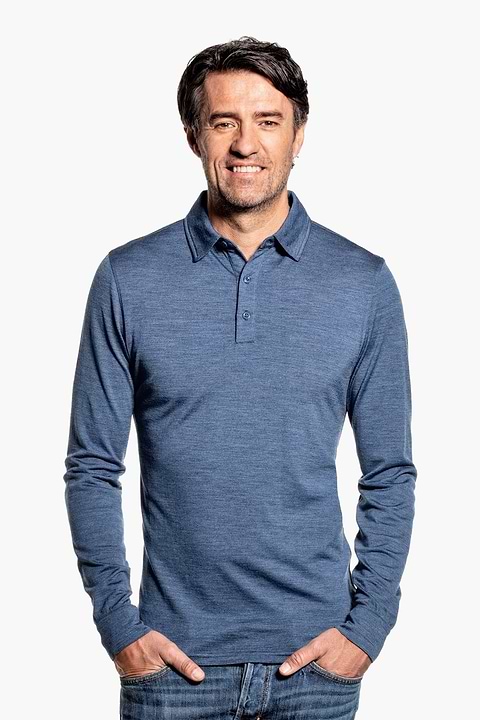 Shirt Polo Long Sleeve Jeans Blue - Base Image