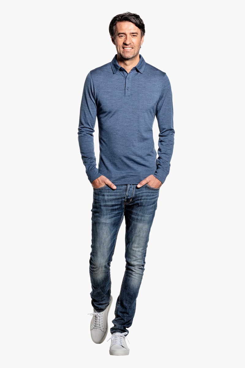 Shirt Polo Long Sleeve Jeans Blue