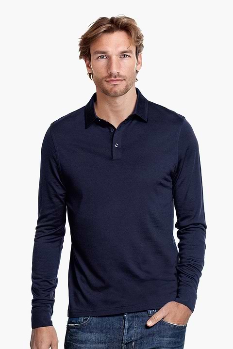 Shirt Polo Long Sleeve Navy Blue - Base Image