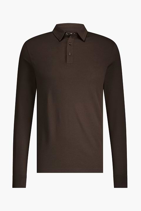Shirt Polo Long Sleeve Very Dark Brown - Base Image