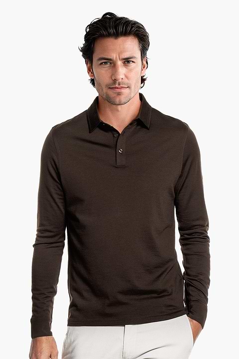 Shirt Polo Long Sleeve Very Dark Brown - Base Image