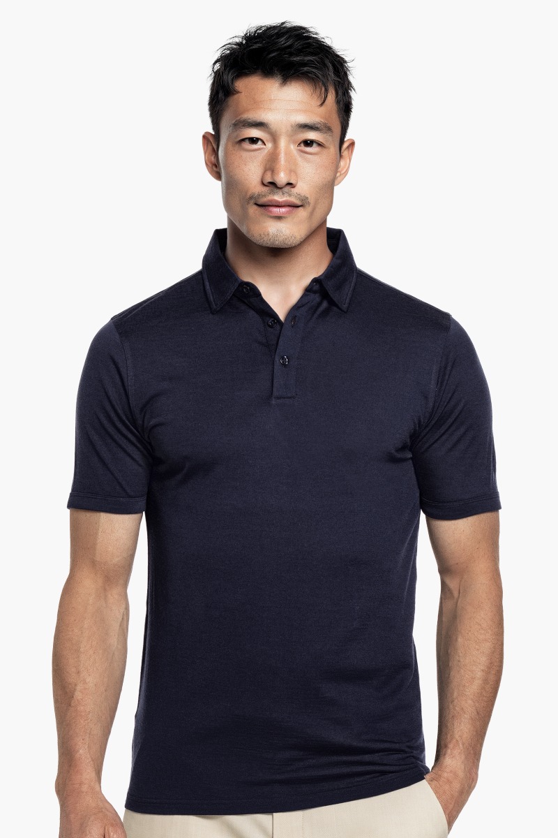 Shirt Polo Short Sleeve Wool Ramie Night Navy